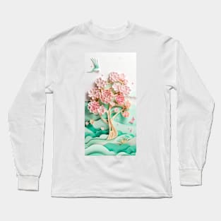 Tree of flowers - pink and jade Long Sleeve T-Shirt